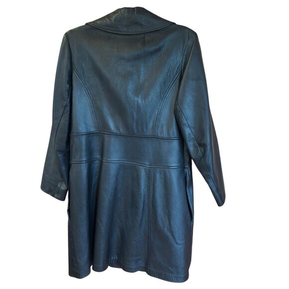 Vintage 60-70’s Leathercraft Womens Leather Coat M/L Black Double Breasted Lined - Picture 5 of 16